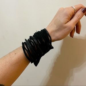 Vintage Genuine Leather Cuff Bracelet | Black | Adjustable | Unisex